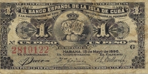 CUBA 1 Peso 1896 Banknote