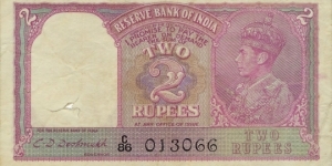 INDIA 2 Rupees 1944 Banknote
