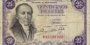 SPAIN 25 Pesetas 1946 Banknote