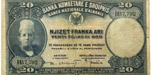 20 Franka Ari / Franchi Oro (Gold Francs) 1926 Banknote