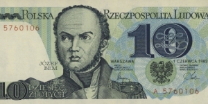 Poland 10 Złotych - Józef Bem Banknote