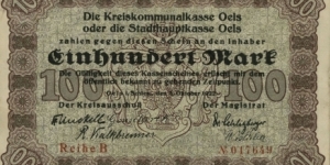 100 Mark Notgeld City of Oels (Oleśnica) Banknote