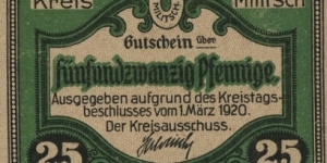 25 Pfennig Notgeld City of Militsch/Milicz Banknote