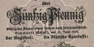 50 Pfennig Notgeld City of Neumarkt/Środa Śląska Banknote