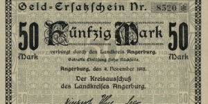 50 Mark Notgeld City of Angerburg/Węgorzewo. Replacement money. Banknote