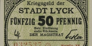 50 Pfennig Notgeld City of Lyck/Ełk Banknote