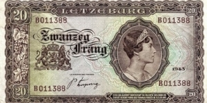 Luxembourg 20 Frang (Francs) Banknote