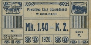 City of Gorlice Coupon for 1 Marka and 40 Fenigów = 2 Korony Banknote