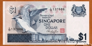 Singapore | 1 Dollar, 1976 | Obverse: Black-naped Tern, Singaporean skyline and National Coat of Arms of Singapore | Reverse: Singapore National Day parade, Woman in traditional dress | Watermark: Lion's head |  Banknote