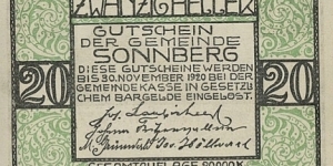 20 Heller - Sonnberg Banknote