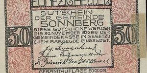 50 Heller - Sonnberg Banknote