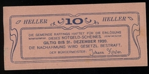 10 Heller - Raffings Banknote