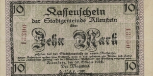 10 Mark - Allenstein/Olsztyn Banknote