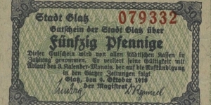 50 Pfennig - Glatz/Kłodzko Banknote