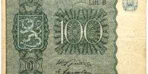 100 Markkaa (Lit.B) Banknote