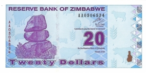 ZIMBABWE 20 Dollars
2009 Banknote