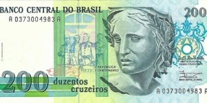 BRAZIL 200 Cruzeiros
1990 Banknote