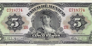 MEXICO 5 Pesos 
1963 Banknote