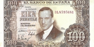 SPAIN 100 Pesetas
1953 Banknote