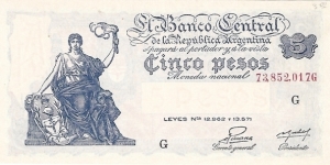 ARGENTINA 5 Pesos
1951 Banknote