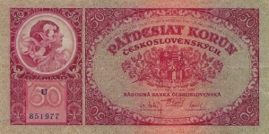 CZECHOSLOVAKIA 50 Korun
1929 Banknote
