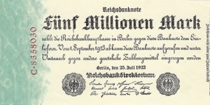 GERMANY 5,000,000 Mark
1923 Banknote