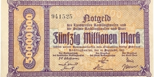 50.000.000 Mark (Recklinghausen/Westphalia /Ruhr Area Notgeld - Weimar Republic 1923) Banknote