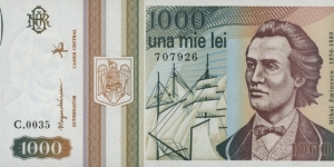 1000 Lei 1993 - Mihai Eminescu Banknote