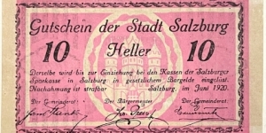 10 Heller (Salzburg-Notegeld)  Banknote