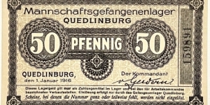 50 Pfennig (Quedlinburg - Prisoners of War Camp 1916)  Banknote