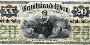 Peru 20 Soles 1879 Banknote