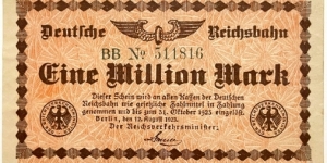 1.000.000 Mark (Deutsche Reichsbahn / Berlin) Banknote