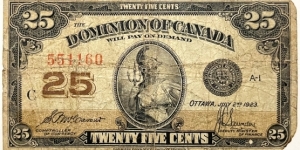 25 Cents (Dominion of Canada - 1923) Banknote
