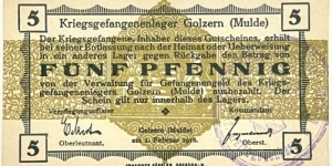 5 Pfennig (Golzern - Prisoners of War Camp 1916)  Banknote