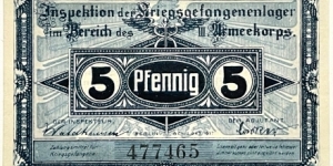 5 Pfennig (Berlin/Brandenburg Havel - Prisoners of War Camp 1917)  Banknote