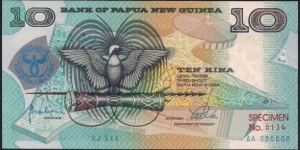 10 Kina, Bank of PNG Silver Jubilee Specimen note Banknote