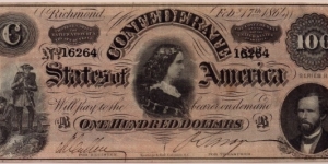 $100 Confederate States of America Banknote