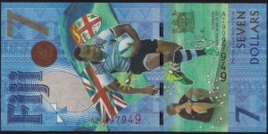 $7 Polymer Replacement banknote. Rugby 7s Olympic Gold Medal Commemorative banknote. Fiji's first and only Olympic medal. Banknote