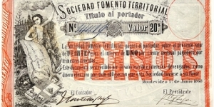 20 pesos (Private Bank-Sociedad Fomento Territorial/ 1881 issue Banknote