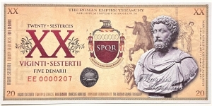 20 Sesterces / 5 Denarii (Private Issue) Banknote