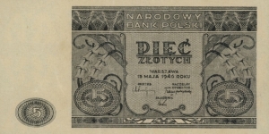 Poland 5 Złotych 1946 Banknote