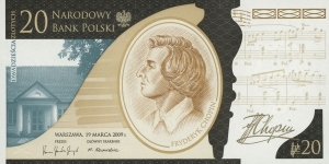 Poland 20 Złotych - Fryderyk Chopin commemorative issue. Banknote