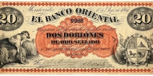 20 Pesos / 2 Doblones (Banco Oriental 1867) Banknote