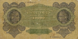 POLAND 10,000 Marek Polskich 1922 Banknote