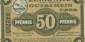 50 Pfennig Notgeld - Zinnowitz. Banknote