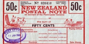 New Zealand 1968 50 Cents postal note.

Issued at Burwood (Christchurch). Banknote