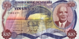 Malawi 1976 10 Kwacha. Banknote