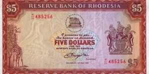 Rhodesia 1979 5 Dollars. Banknote