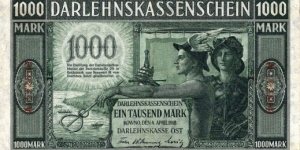 1000 Mark - Darlehnskasse Ost. Banknote