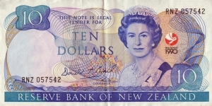 New Zealand 1990 10 Dollars.

RNZ = Radio New Zealand. Banknote